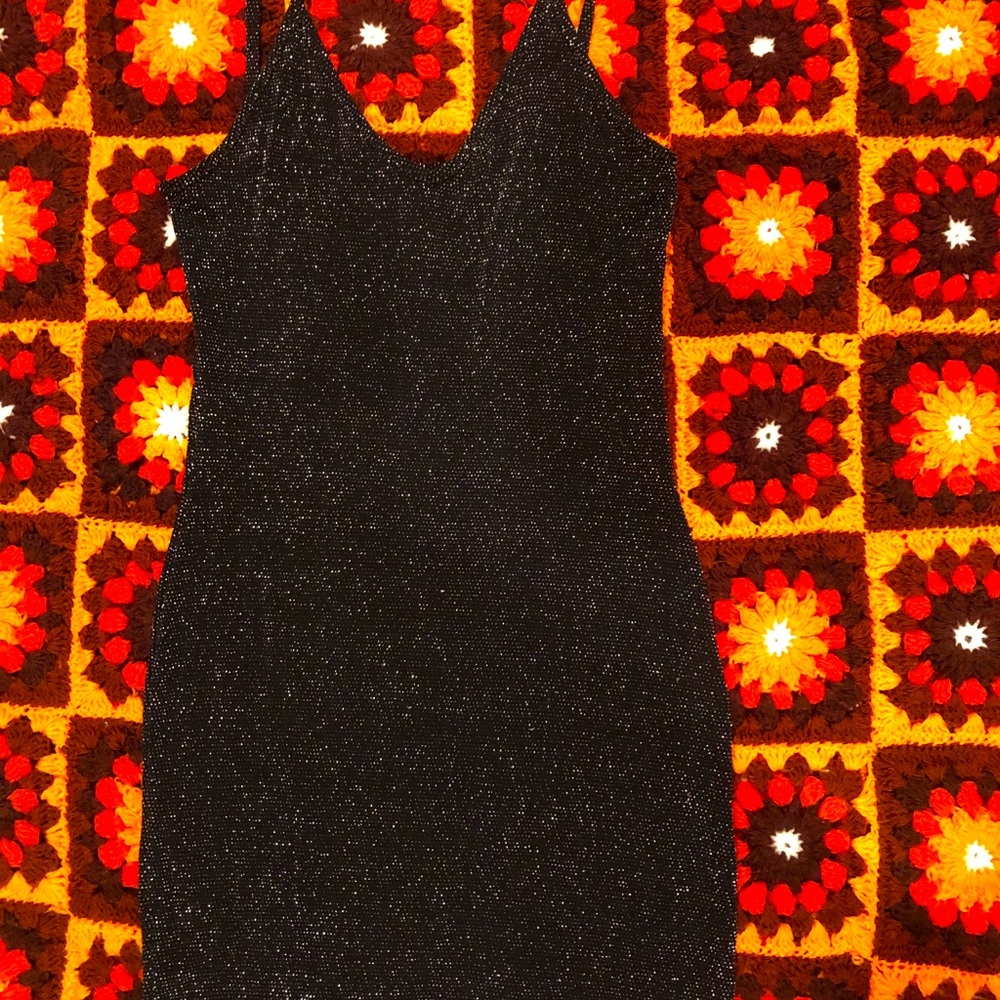 Black Sheer Strappy Textured Glitter Bodycon Dress